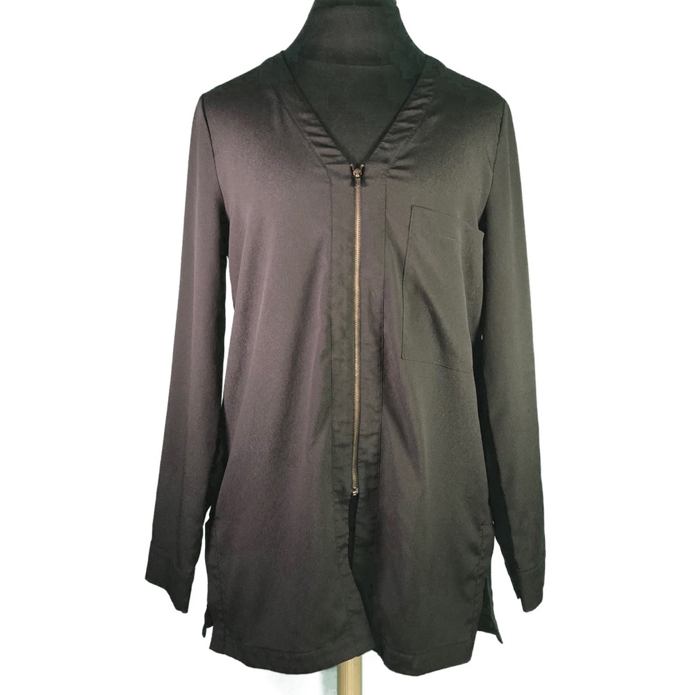 RO&DE Black Long Sleeve Zip Front Tunic Blouse - Medium